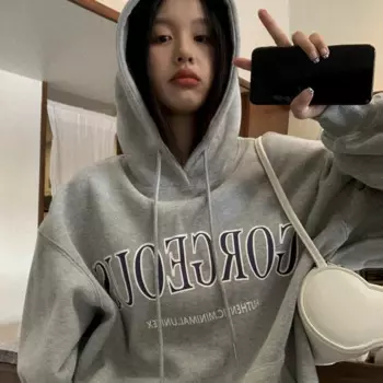 Женская винтажная толстовка с капюшоном Y2k, свободная уличная одежда с буквенным принтом, свитшот с капюшоном, модная Корейская толстовка большого размера, осень 2024