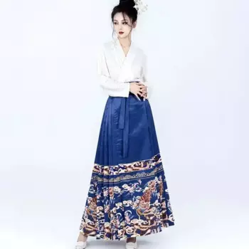 Женская винтажная юбка Hanfu с изображением лошади в традиционном китайском стиле, красная, синяя, черная, зеленая рубашка, юбка, размеры XL