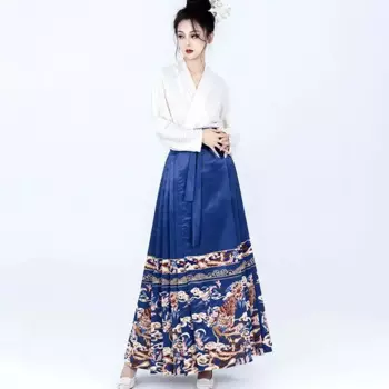 Женская винтажная юбка Hanfu с изображением лошади в традиционном китайском стиле, красная, синяя, черная, зеленая рубашка и юбка, размеры XL