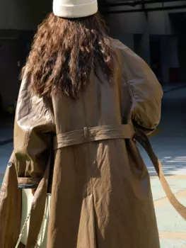 Женская винтажная ветровка из искусственной кожи, 2024, зимнее корейское модное толстое пальто из искусственной кожи, верхняя одежда, свободная длинная куртка