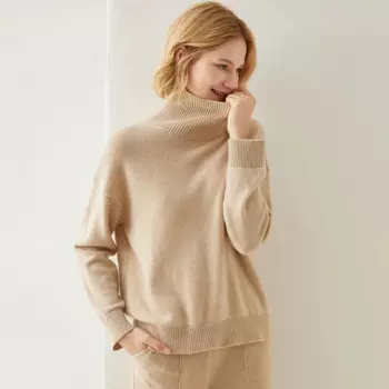Женская водолазка свободного покроя HSY, Европейский кашемировый свитер из 100% чистого кашемира, вязаный утепленный свитер с длинным рукавом на осень и зиму