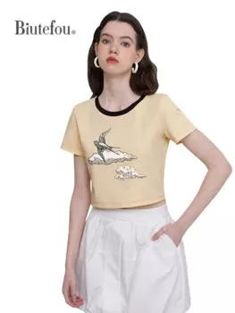 Женская забавная хлопковая Футболка с принтом ласточек, лето