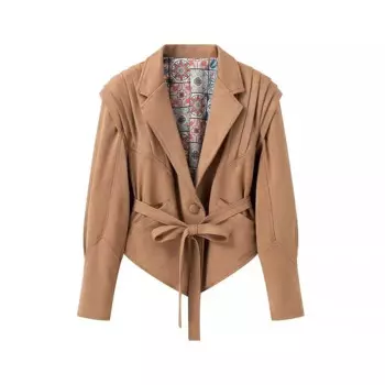 Женская замшевая куртка на одной пуговице, с поясом