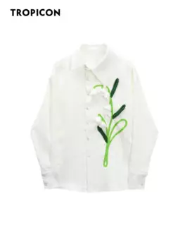 Женская жаккардовая рубашка с длинным рукавом и цветочным принтом