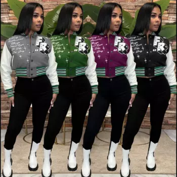 Женская зимняя куртка-бомбер в стиле Леттерман