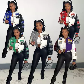 Женская зимняя куртка-бомбер в стиле Леттерман