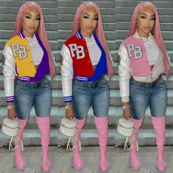 Женская зимняя куртка-бомбер в стиле Леттерман