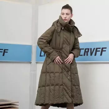 Женская зимняя куртка, Длинные пуховики на шнуровке, приталенная верхняя одежда с карманами, ветрозащитная утепленная женская пуховая куртка с капюшоном