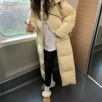 Женская зимняя куртка из кремового хлопка, повседневное длинное теплое пальто с длинным рукавом и воротником-стойкой, с пышной подкладкой, новинка 2024