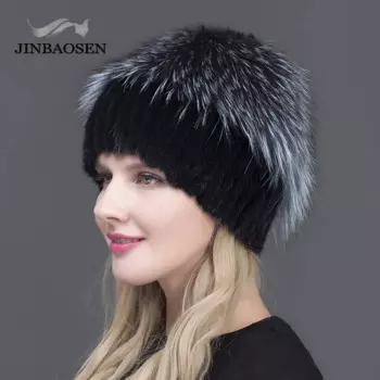 Женская зимняя меховая шапка с капюшоном, шапка из натурального меха норки и шапка с цветочным дизайном из Меха чернобурки, модная шапка из высококачественного меха