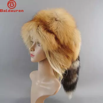 Женская зимняя меховая шапка, шапки из натурального Лисьего меха, головной убор, русские уличные шапки для девочек, шапка, женская теплая Модная шапка-бомбер