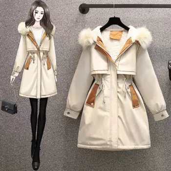 Женская зимняя новая Большая парка с капюшоном из искусственного меха парка для молодых женщин пальто длинные плюшевые хлопковые пальто женская модная повседневная куртка с заниженной талией