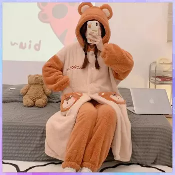 Женская зимняя Пижама с капюшоном и длинным рукавом