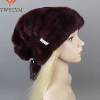 Женская Зимняя Шапка-бини из натурального меха норки