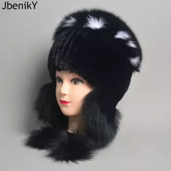 Женская зимняя шапка-бомбер из натурального Лисьего меха