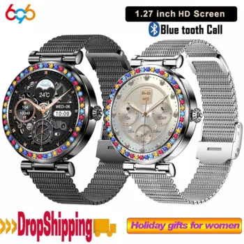 Женские 1,27-дюймовые модные умные часы с синим зубом, пульс, кислород в крови, спорт, фитнес, музыка, водонепроницаемые умные часы для женщин и здоровья