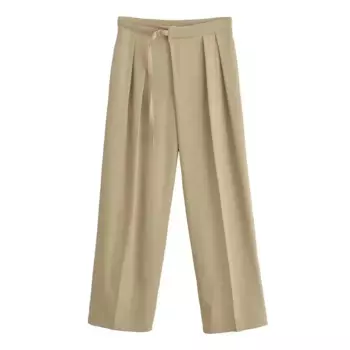 Женские 2024, новые модные свободные повседневные плиссированные брюки с пряжкой и украшением в стиле ретро, женские брюки с высокой талией и боковым карманом Mujer