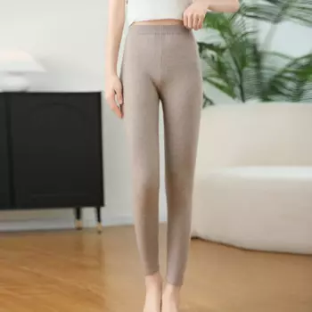 Женские эластичные леггинсы из 100% чистой шерсти, теплые брюки без следов, универсальные шерстяные брюки с завышенной талией для осени и зимы