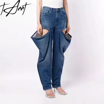 Женские Асимметричные джинсы с вырезами, с высокой талией