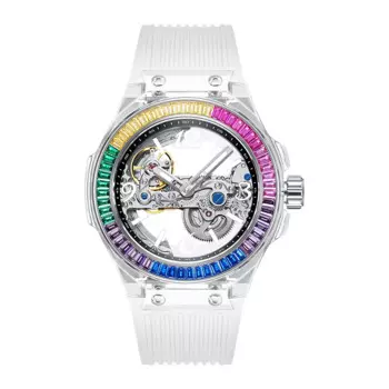 Женские автоматические часы HANBORO, роскошные женские часы с австрийским кристаллом, водонепроницаемые светящиеся механические наручные часы с силиконовым ремешком