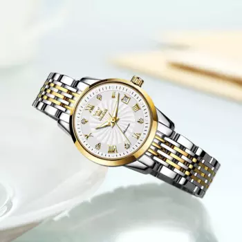 Женские автоматические механические наручные часы OLEVS с ремешком из нержавеющей стали, модные элегантные женские часы с календарем, водонепроницаемые часы