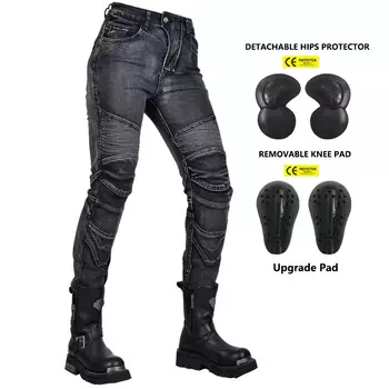 Женские байкерские джинсы LOONG в стиле ретро, свободные мотоциклетные брюки черного и серого цвета с защитной подкладкой для всех сезонов, 2024