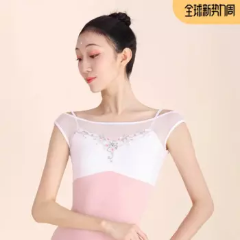 Женские балетные трико в китайском стиле с принтом, розовые танцевальные костюмы на бретелях, гимнастическое трико, танцевальные костюмы без рукавов для девочек