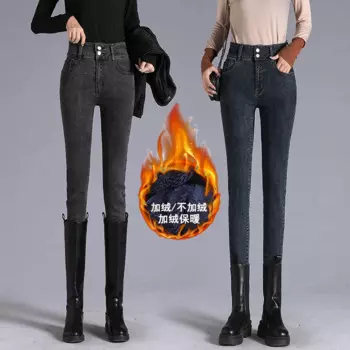 Женские бархатные утепленные джинсы с высокой эластичной талией