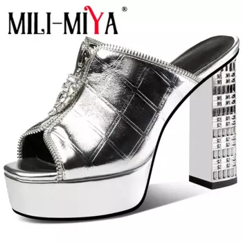 Женские босоножки из бычьей кожи на толстом каблуке