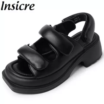 Женские босоножки из микрофибры Insicre, бежевые повседневные сандалии на толстом высоком каблуке и платформе с круглым носком, лето 2023