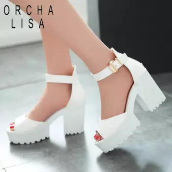 Женские босоножки на толстом каблуке, с пряжкой, C264