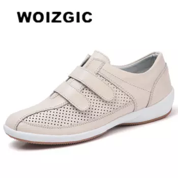 Женские босоножки WOIZGIC из натуральной кожи, крутая летняя пляжная обувь с открытой подошвой, на липучке, Размеры 35-42