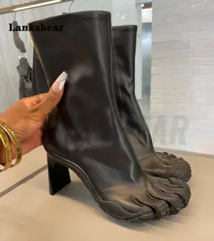 Женские ботинки, сексуальные сетчатые носки, эластичные ботинки с пятью пальцами, обувь с высоким каблуком, ботинки, эластичные ботильоны из ткани