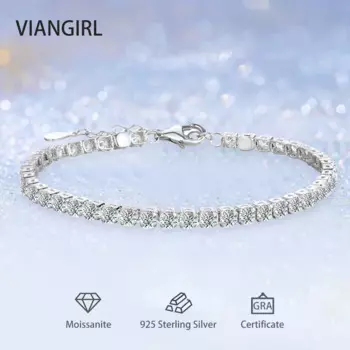 Женские браслеты из серебра 4,4 пробы, с муассанитом, 3 мм