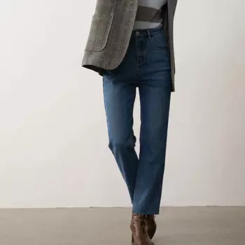 Женские брюки 22ss на осень и зиму, женская уличная одежда, белые и синие узкие прямые джинсы с высокой талией на девять минут