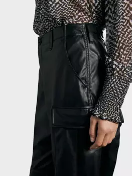 Женские брюки-карго из искусственной кожи, черные матовые прямые брюки из искусственной кожи с несколькими карманами, повседневные мешковатые широкие брюки с высокой талией, Y2k, индивидуальные штаны