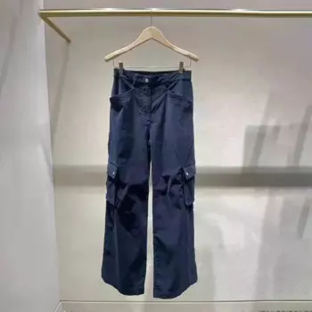 Женские брюки-карго, осенние однотонные прямые модные женские брюки с высокой талией и большими карманами