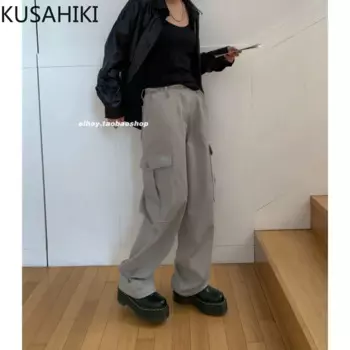 Женские брюки-карго с высокой талией, с карманами