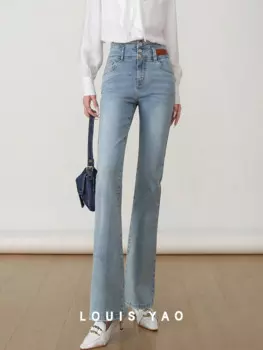 Женские брюки LOUIS YAO, модные джинсы-клеш с имитацией стропы, новинка 24, Женские винтажные облегающие повседневные брюки с высокой талией