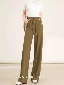 Женские брюки LOUIS YAO, новинка весны 2024, свободные прямые широкие брюки, повседневные модные длинные брюки с большими карманами для женщин