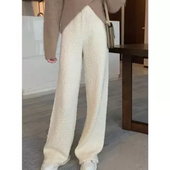 Женские брюки на осень и зиму, новые мягкие кремовые брюки, модные повседневные трикотажные брюки с завышенной талией