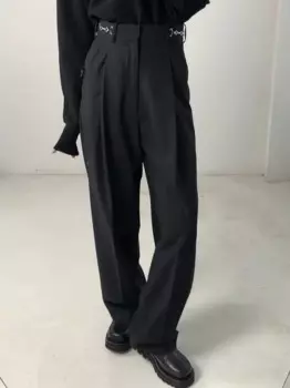 Женские брюки на весну и осень, новые черные прямые шерстяные повседневные брюки с высокой талией