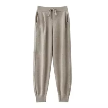 Женские брюки с двойным карманом из 100% австралийской шерсти, новинка 2024, вязаные однотонные повседневные теплые длинные женские шерстяные брюки на маленьких штанинах