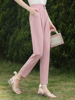 Женские Брюки с карманами I BELIEVE YOU, летние офисные облегающие брюки с высокой талией и эластичным поясом, розовые прямые Костюмные брюки 2023, 2231045009