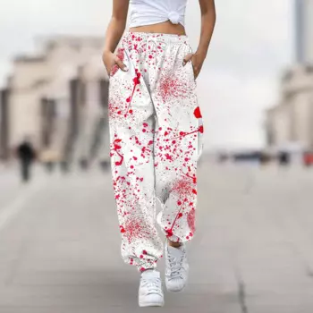 Женские брюки с высокой талией и принтом в виде руки