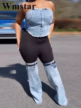 Женские брюки Wmstar, Новое поступление, модная крутая индивидуальная уличная одежда, хлопковые джинсовые облегающие лоскутные джинсы с высокой талией