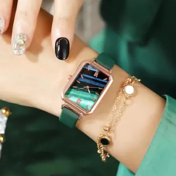 Женские часы, комплект, лучший бренд, роскошный квадратный циферблат, зеленый браслет для часов, повседневные элегантные наручные часы, женские часы Montre Femme