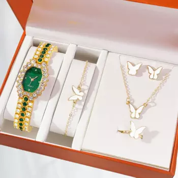 Женские часы, комплект ювелирных изделий для женщин, модные кварцевые часы со стразами из нержавеющей стали, женские наручные часы Reloj Mujer