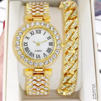 Женские часы Lucky Rock, браслет со стальным ремешком, стандартные кварцевые наручные часы, роскошные часы для женщин, 2 шт.