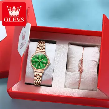 Женские часы OLEVS 9997 года, розовое золото, роскошные женские часы с ремешком из нержавеющей стали, водонепроницаемые кварцевые часы для дам